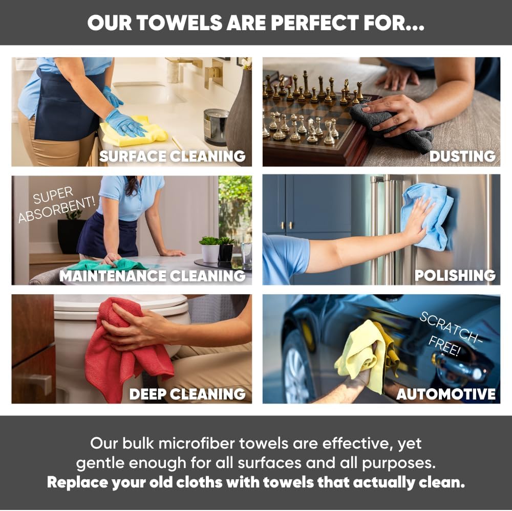 16" x 16" All Purpose Microfiber Towels - 50 Pack - Reusable Wash Cloths, Dust, Kitchen, Car, Shop Rags for Cleaning (Blue)