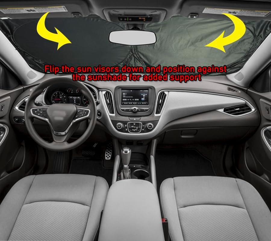 Gven Windshield Sun Shade, Car Front Window Shades Cute Sunshade Windshield Cover Sun Visor Shield Block Automotive Interior Protector Blocks UV Rays for Car Pickup Truck SUV (Good Vibes, L)