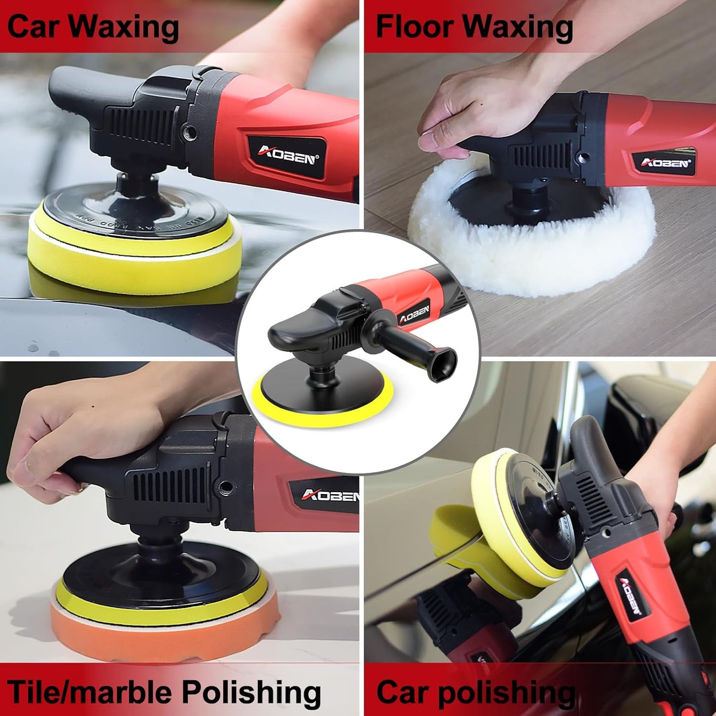 AOBEN Rotary Buffer Polisher,1200W 6-inch/ 7-inch Car Buffer,Car Polisher Waxer Kit with 6 Variable Speed 1000-3500RPM & 4 Polishing Pads,Detachable Handle for Boat,Car Polishing and Waxing