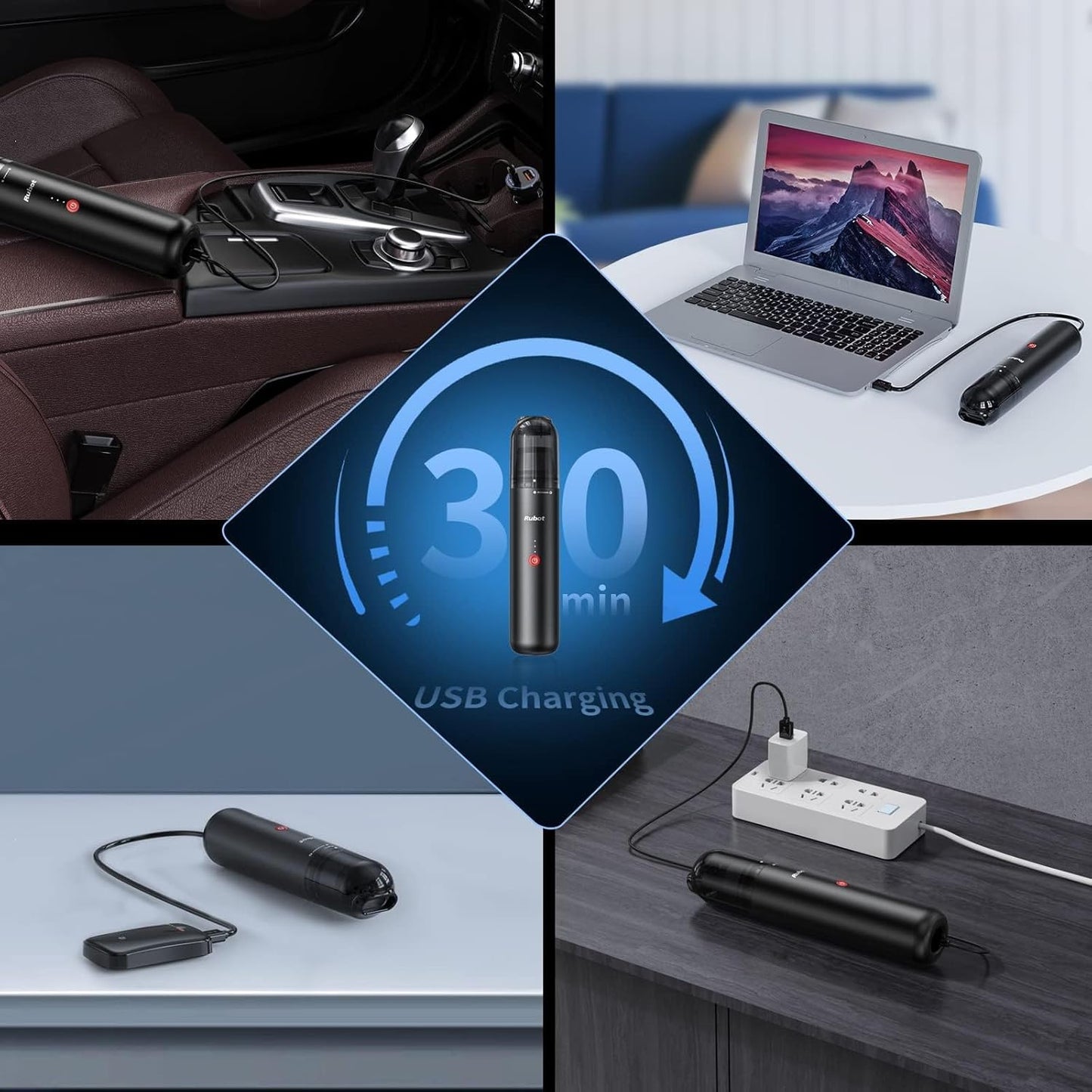 RUBOT Handheld Vacuum Cleaner, 16000PA Powerful Suction Car Vacuum Protable Cordless,Keyboard Cleaner Mini Cordless Vacuum for Car Home and Office