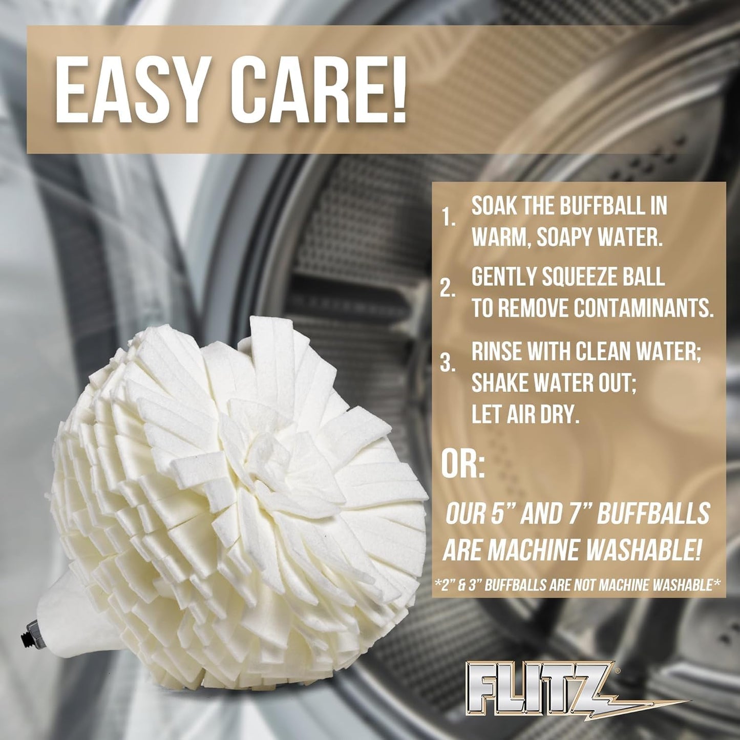 Flitz Buff Ball w/ 1.76oz Metal Polish Paste - 7in Drill Buffer Polisher Attachment for Any 3/8in Drill - Self-Cooling, Washable Polishing Ball to Buff, Shine, & Protect All Metals, Plastics (1 Pack)