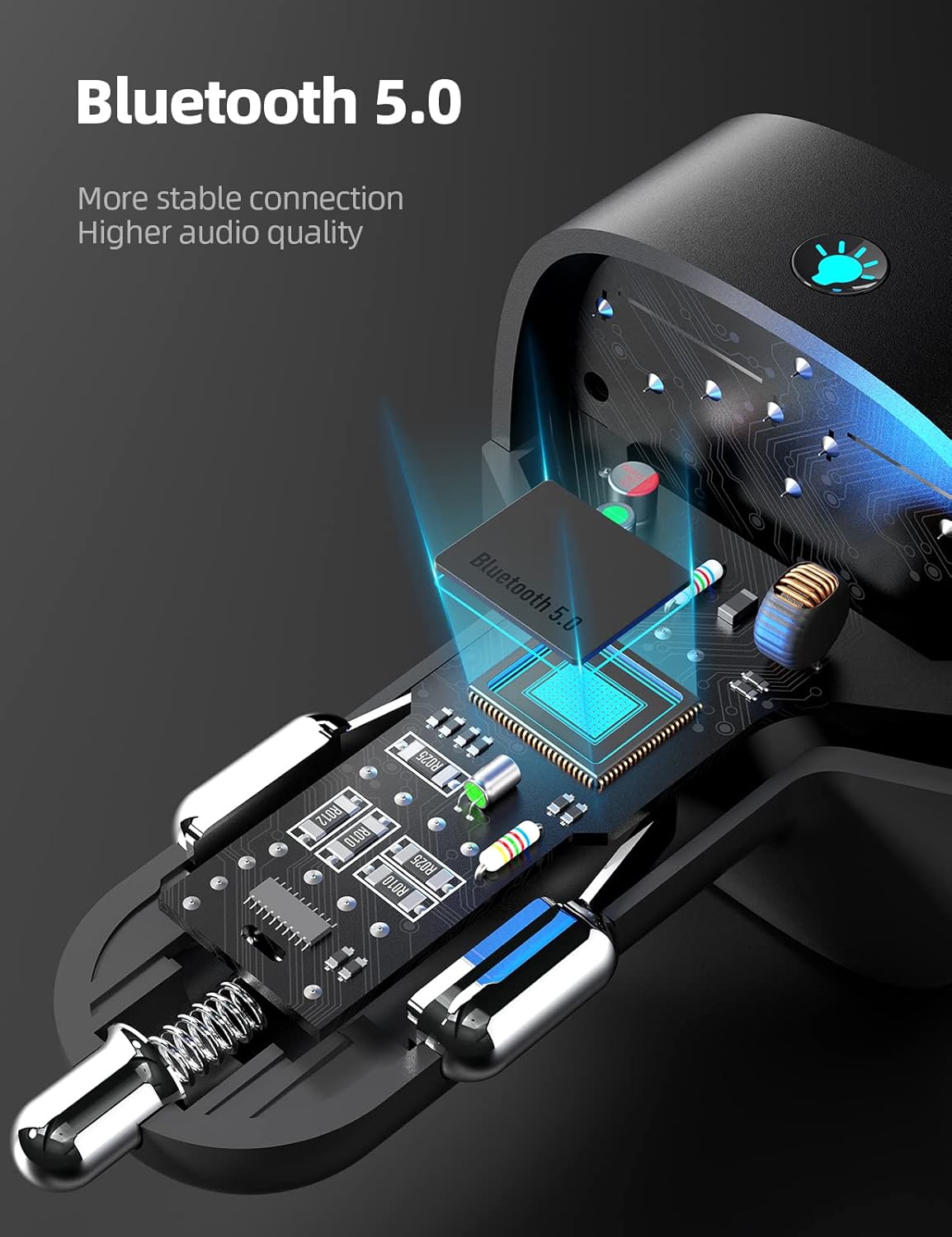 Nulaxy Bluetooth FM Transmitter, Bluetooth Car Adapter with Dual USB Charger Wireless Radio Car Kit MP3 Player Support TF Card & USB Disk, Hands-Free Calling, 7 Colors Led Backlit Light, Black