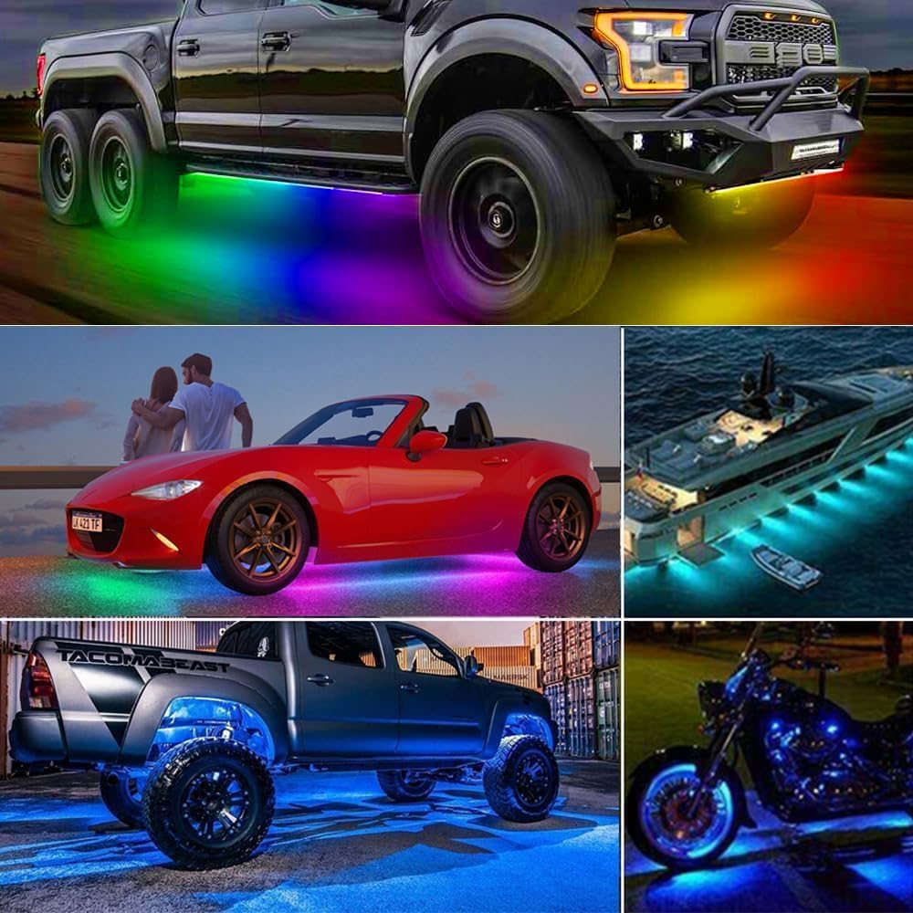 Underglow Lights for Car, 6 Pcs Led Strip Lights with RGB Dream Color Chasing, APP Control 12V Flexible LEDs Underbody Lights, Waterproof Underglow Led Light Kit