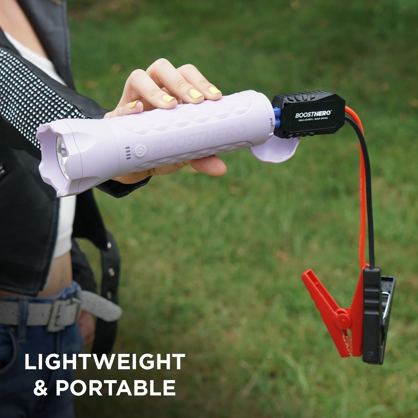 BoostHero Portable Car Battery Jump Starter, 6,000mAh Power Bank, LED Flashlight, with Smart Jumper Cables for up to 6.0L Gas/4.0L Diesel Engines (Lilac)