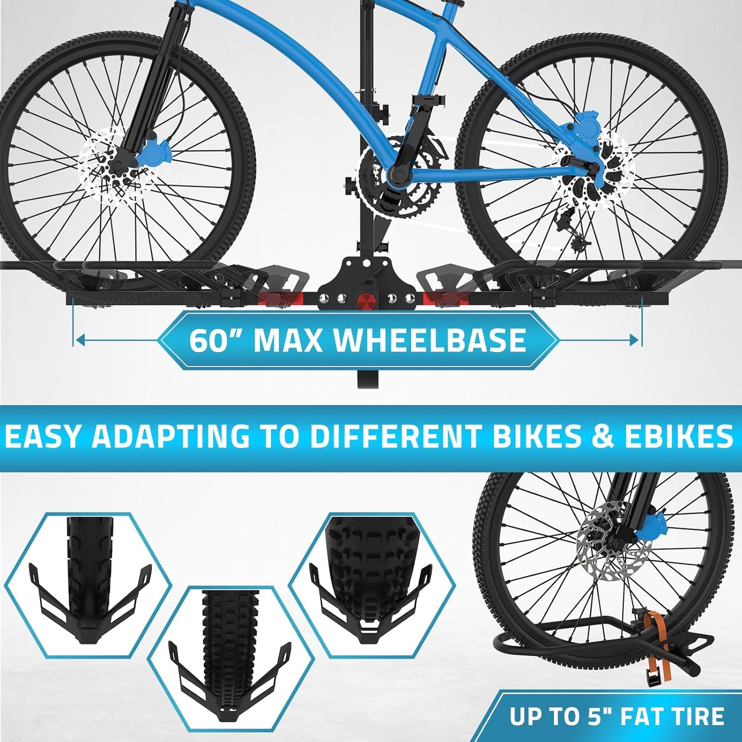 PAULINN Ebike Rack for Tow Hitch, Heavy Duty 2 Bike Folding Bicycle Car SUV Racks for E Bike,Fat Tire and Standard, 2" Hitch Receiver, 200 LBS