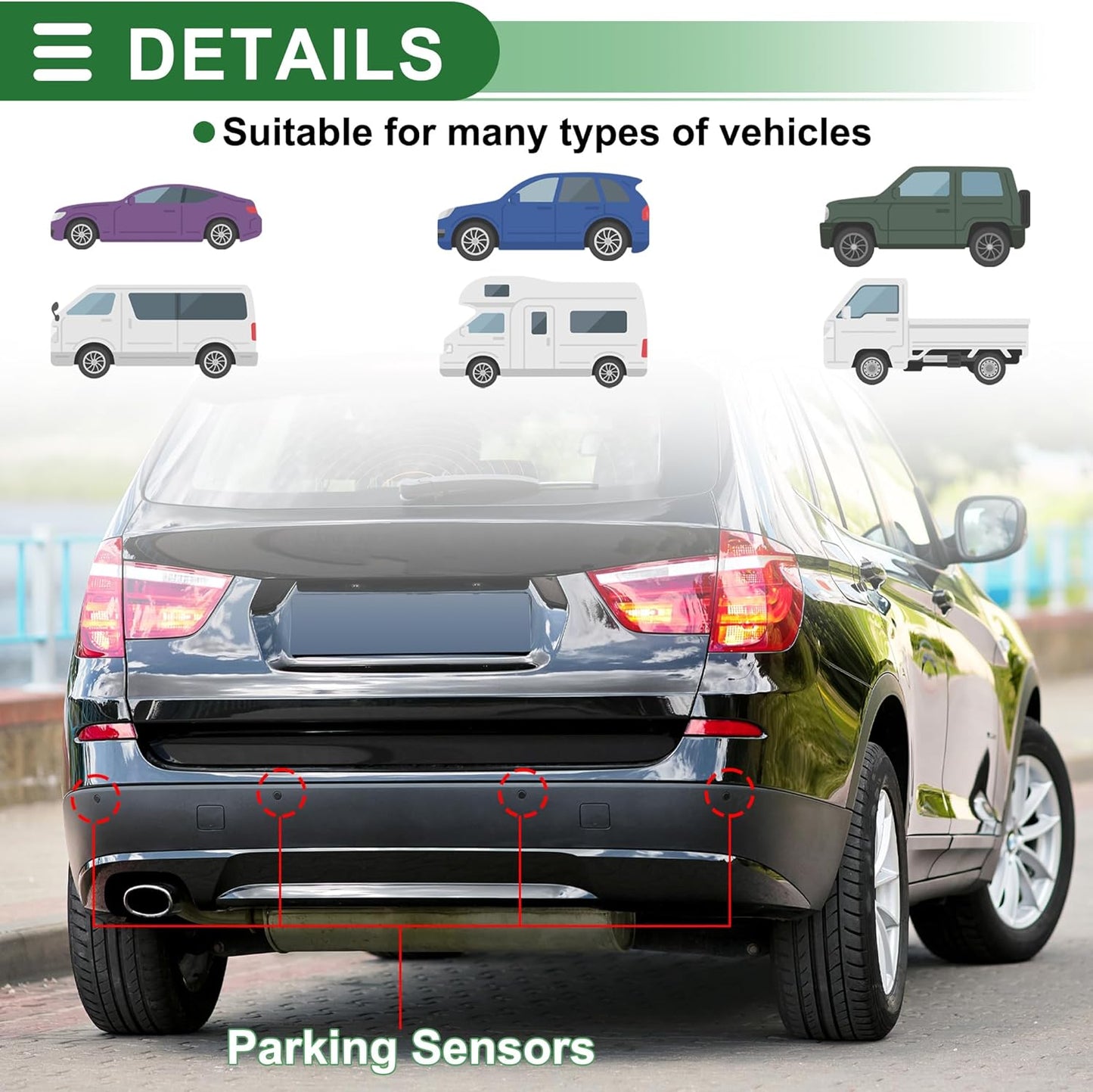 Motoforti Car Auto Vehicle Reverse Backup Radar System Reverse Parking Sensors Sound Warning Alarm Buzzer Reminder Distance Detection White 8 Parking Sensors
