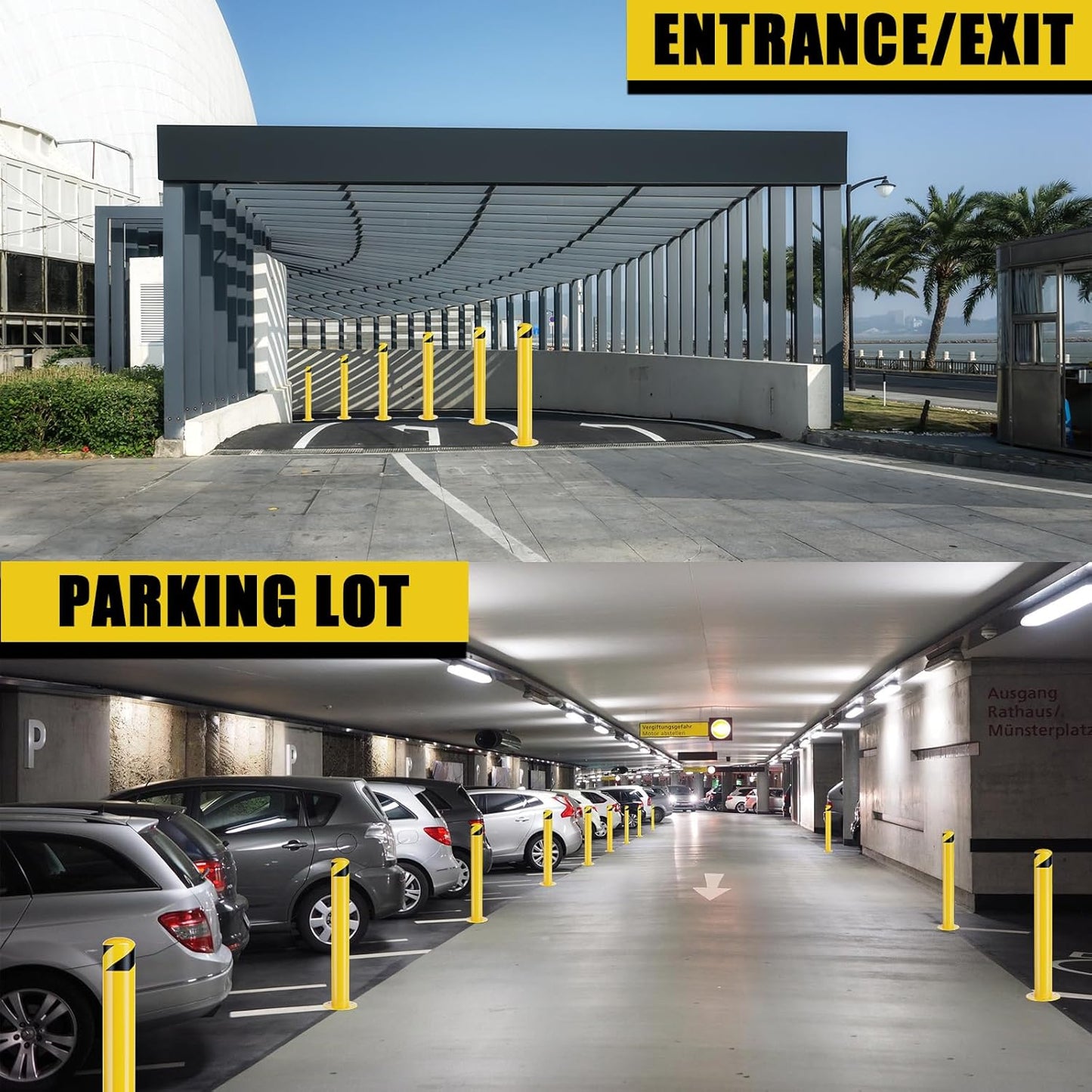 Safety Bollard Post, 48 Inch Height Steel Bollards, 4.5 Inch Diameter Parking Bollard, Yellow Powder Coated Safety Parking Barrier Post, for Traffic Sensitive Areas,10P