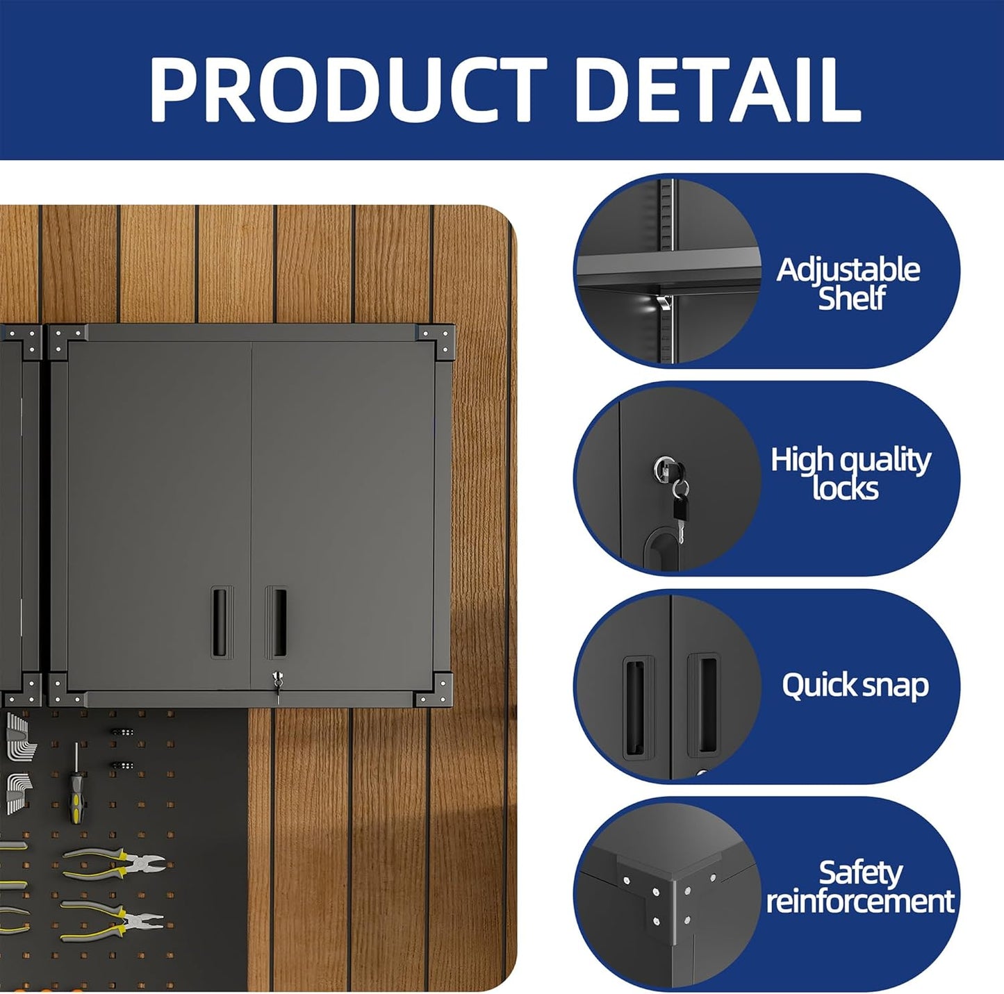 Metal Tool Cabinet,Garage Storage Cabinet System,Wall Cabinet & Locking Rolling Tool Cabinet with Doors and Adjustable Shelves,Steel Tool Cabinets for Home,Office (2 Pcs-StyleA, Black)
