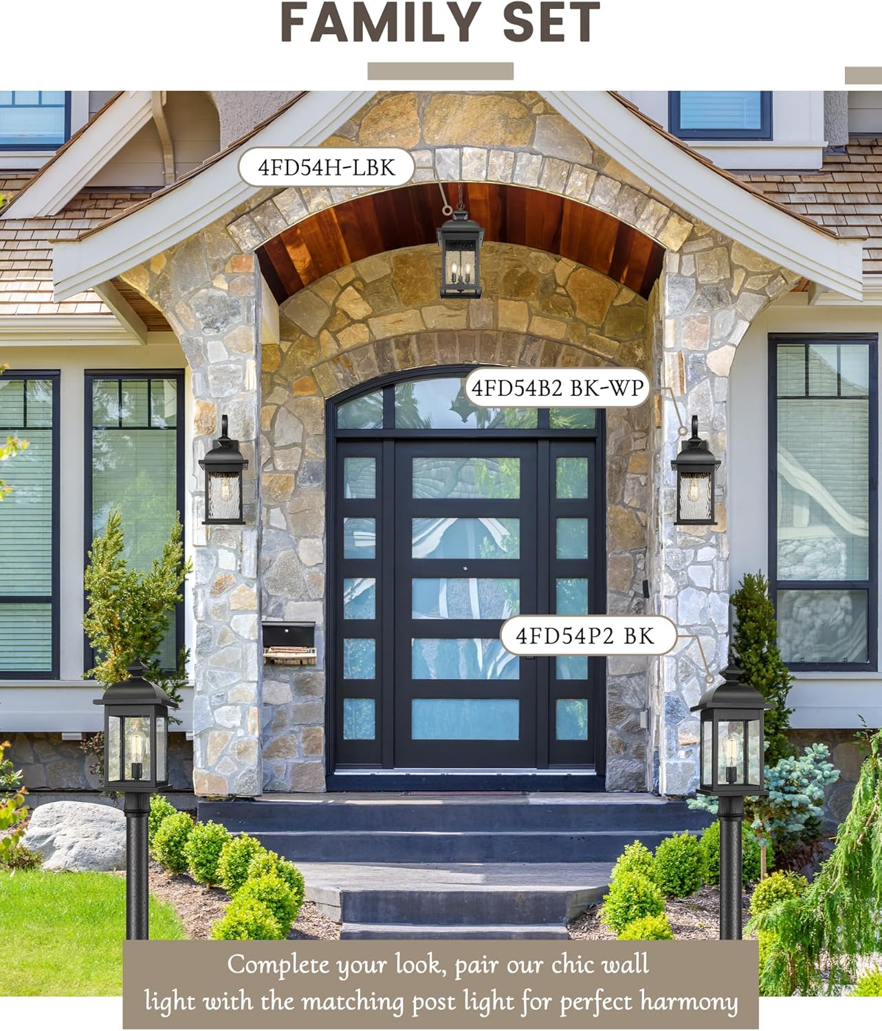 FEMILA 21" Large Exterior Wall Light Fixtures, 2 Pack Anti-Rust Waterproof Outdoor Wall Lantern Porch Lights for Entryway, Patio, Garage, Doorway, Matte Black, 4FD54B2-2PK BK-WP