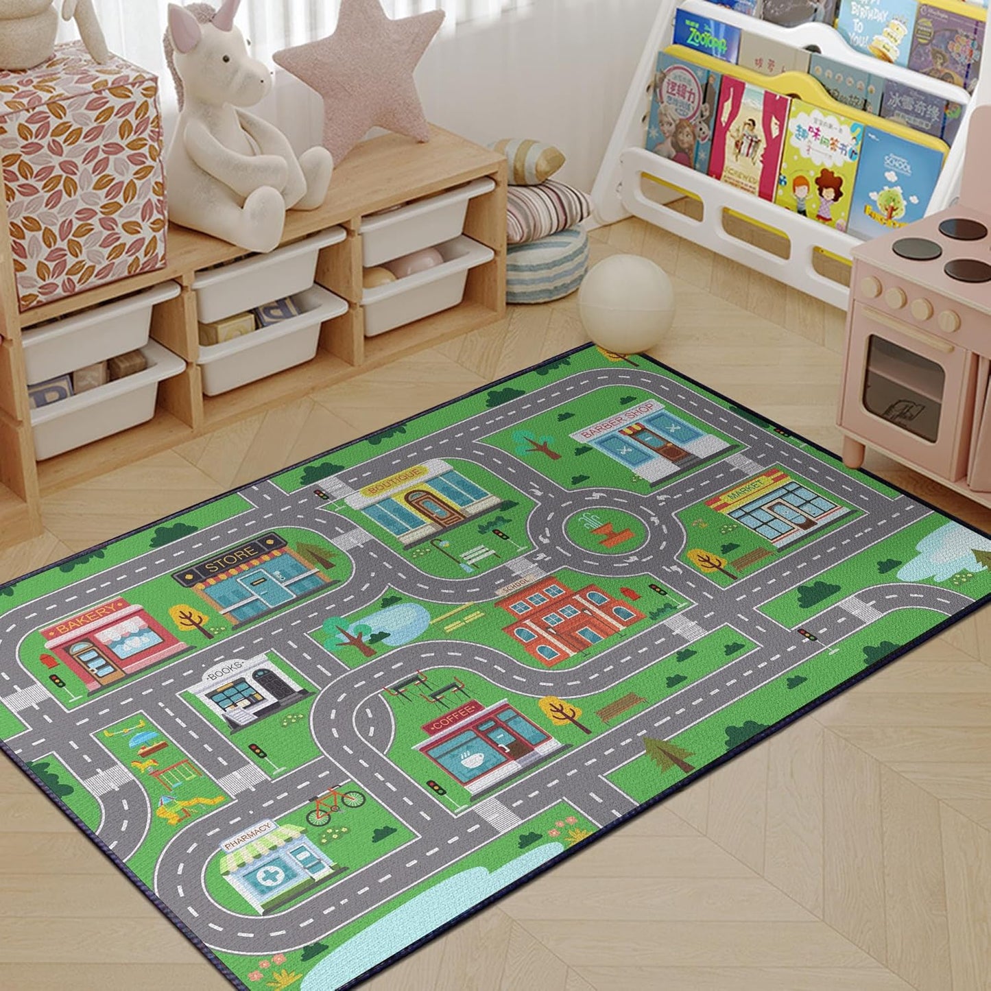 Play Rug for Playroom 3x4 Car Mat Town City Road Map for Boys Bedroom Fun Car Play Area Carpet Non-Slip Washable