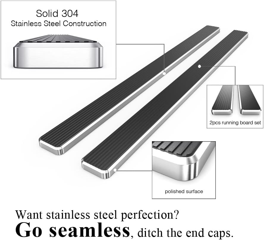 APS Wheel to Wheel Running Boards 6in Compatible with Ford F150 2015-2025 Regular Cab 6.5ft Bed & F-250 F-350 Super Duty 2017-2025 304 Stainless Steel (Nerf Bars Side Steps Side Bars)