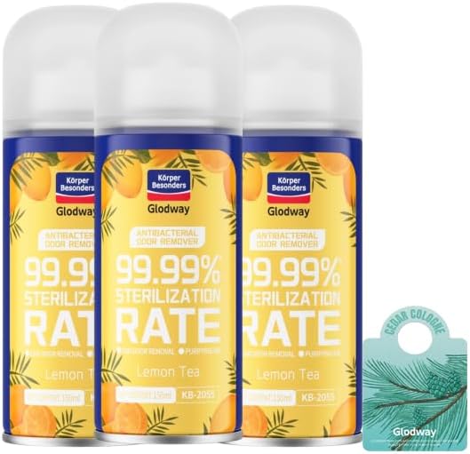 Glodway Whole Car Air Refresher,Odor Eliminator Remover Spray For Car,Lemon Strong Freshener With Odour Eliminator Technology,Long-Lasting Scent,6 Ounce(Pack of 3)