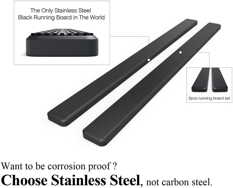 APS Running Boards 6-inch Black Compatible with Ford F150 2015-2025 Regular Cab & F-250 F-350 Super Duty 2017-2025 Stainless Steel (Nerf Bars Side Steps Side Bars)
