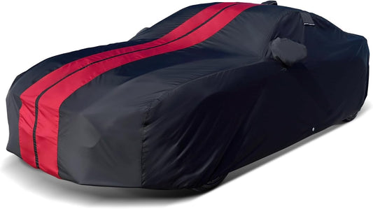 iCarCover Custom Car Cover for Pontiac G8 Sedan (2008-2009) Waterproof All-Weather Rain Snow UV Sun Protector Full Exterior Indoor Outdoor Car Cover (Stripe - Black/Red)