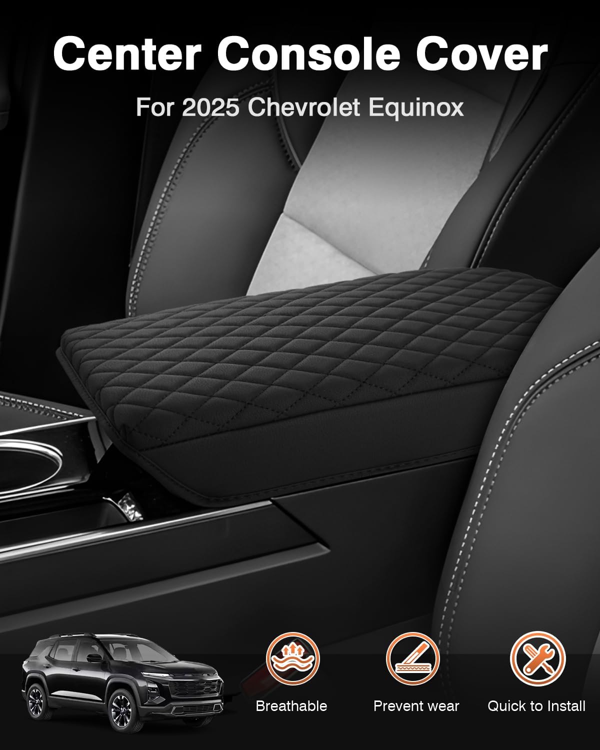 Shademax Center Console Cover for Chevy Equinox 2025 2026 Accessories, 2025 Chevrolet Equinox Armrest Cover Cushion Pad Middle Console Armrest Seat Box Protector PU Leather Anti-Scratch Black