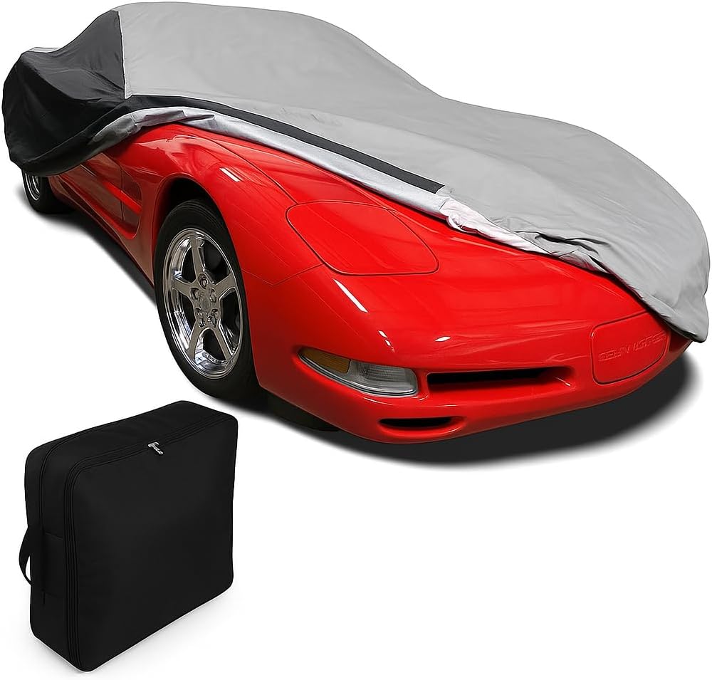 C5 Corvette Car Cover - Custom Fit Outdoor/Indoor Protection Ultraguard Plus 300 Denier Water Resistant - High End Fit for 1997-2004 C5, Z06, Convertible, Hardtop Corvettes (Gray/Black)