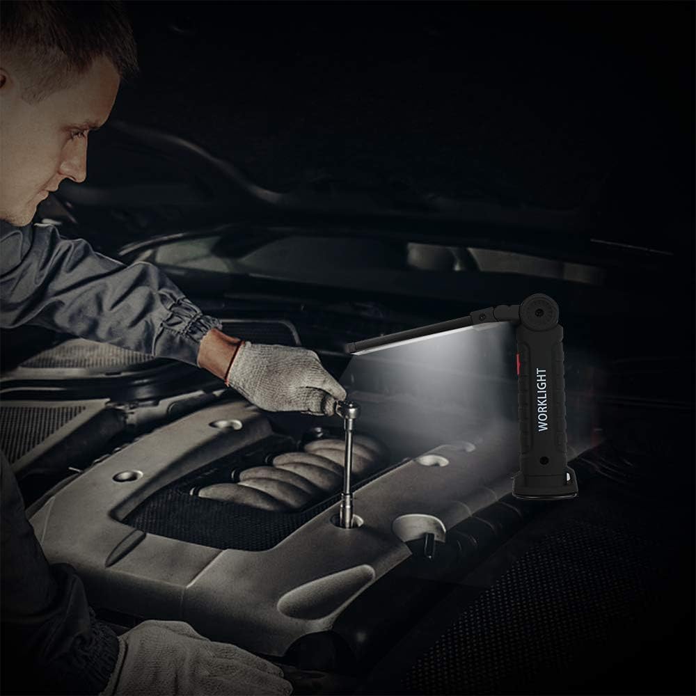 Lebote LED Work Light,COB Rechargeable Work Light with Magnetic Base 360°Rotate and 5 Ligting Modes Portable Work Light Inspection Light for Car Repair, Household and Emergency Use (4 PCS,Large)