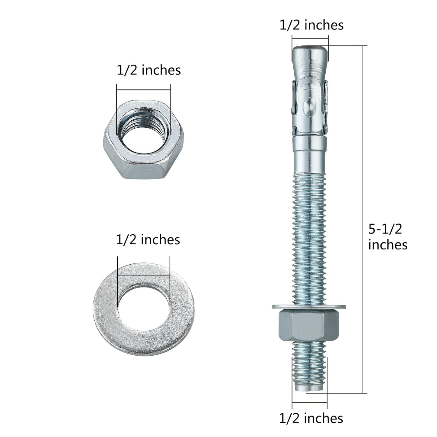 1/2x5-1/2 30Pcs Inch Standard Fasteners for Heavy-Duty Zinc Wedge Anchors for Cement and Concrete