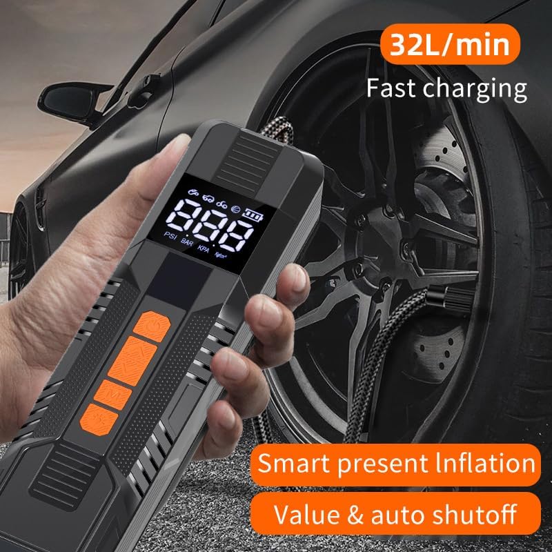Tire Inflator Portable Air Compressor, 6X Faster 180 PSI Cordless Air Compressor, Air Pump with Pressure Gauge - Portable Tire Inflator for Car, Pickup, Motor, Bicycle, Balls and More