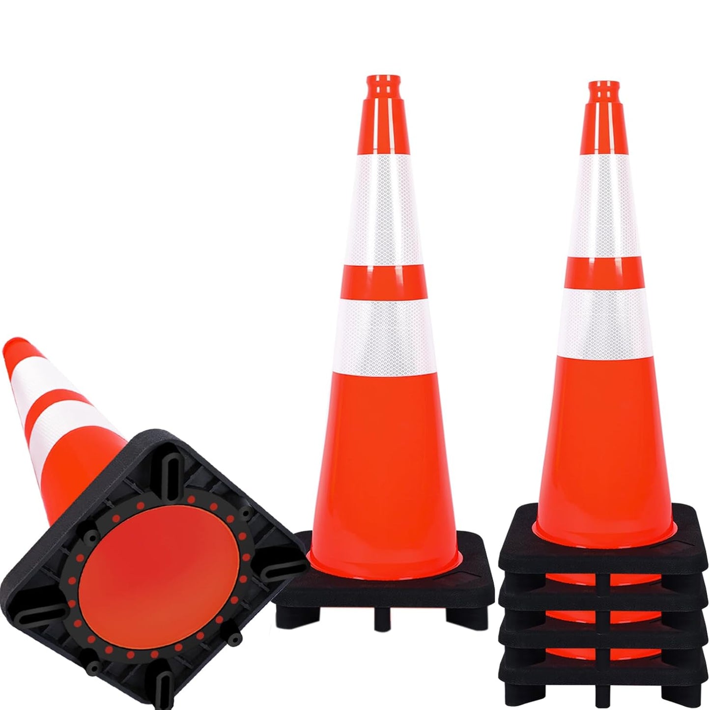 Traffic Cones 28 inch 6 Pack Heavy Duty Safety Cones Orange with Reflective Collars Fit Parking Lot,Driveway Road Traffic Control Construction Cones