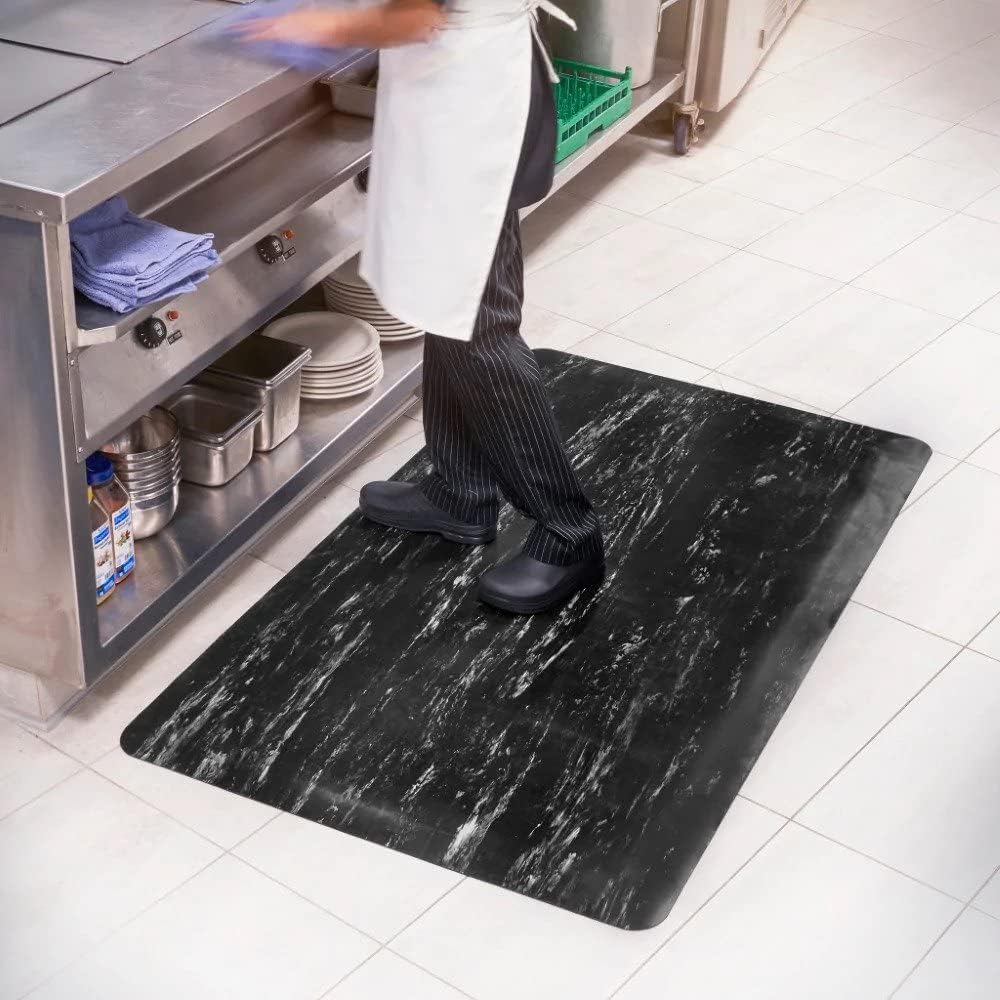 Consolidated Plastics Anti-Fatigue Marble Floor Mat, Commercial Grade Standing Support for Leg & Back Pain, Thick Heavy-Duty Rubber Made in USA (Black, 3' x 5')