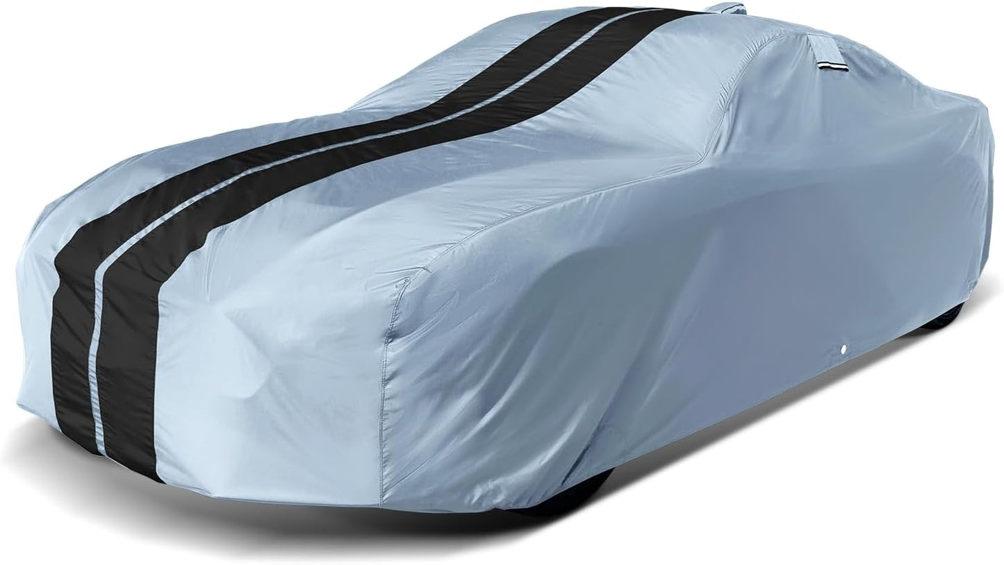 iCarCover Custom Car Cover for Pontiac Grandville (1971-1975) Waterproof All-Weather Rain Snow UV Sun Protector Full Exterior Indoor Outdoor Car Cover (Stripe - Gray/Black)