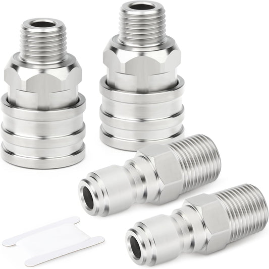 TAISHER 4PCS 304 Stainless Steel Pressure Washer Adapter Kit, Quick Connect Fittings，1/4" Male