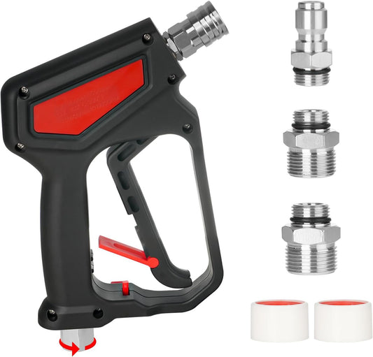 Short Pressure Washer Gun, 5000 Max PSI/12 GPM Car wash Gun, Swivel High Pressure Washer Handle with 1/4" & 3/8'' Quick Connect, M22-14 mm & M22-15 mm Fitting