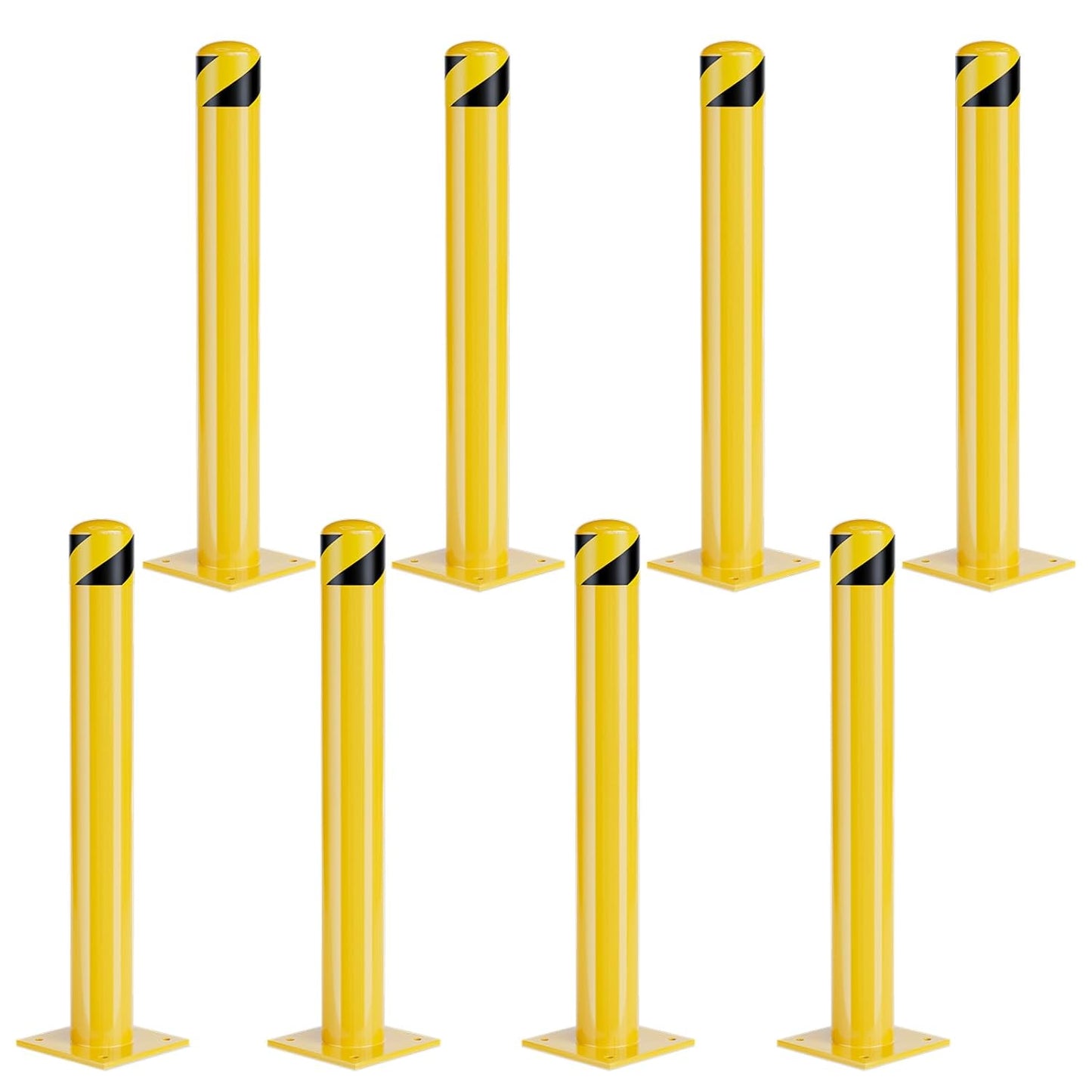 Safety Bollard Post, 48 Inch Height Steel Bollards, 4.5 Inch Diameter Parking Bollard, Yellow Powder Coated Safety Parking Barrier Post, for Traffic Sensitive Areas,8P