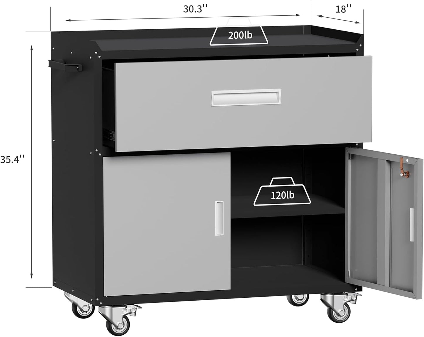 Garage Metal Storage Cabinet for Garage with Adjustable Shelves Wheels, Rolling Tool Chest, Assembly Required, Warehouse, Basement, Tool Room (Gray), Grey