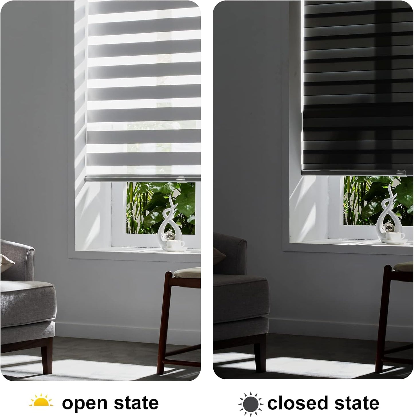 Persilux Zebra Shades Free Stop Roller Shades for Windows (45" W x 72" H, Grey) Cordless Dual Layer Window Treatments Room Darkening Roller Blinds for Home, Office, Kitchen…