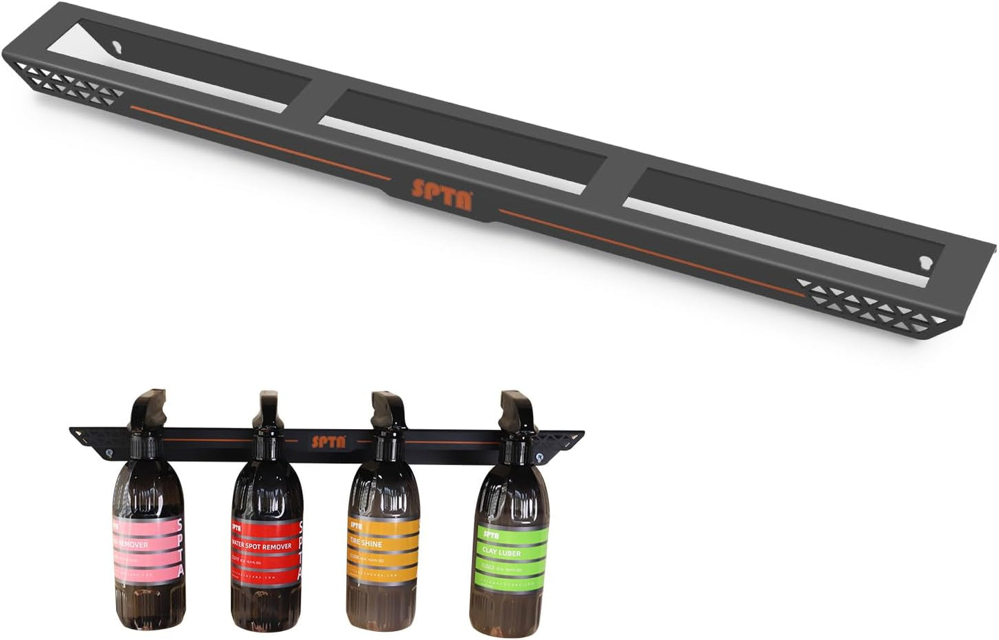 SPTA Spray Bottle Holder, Universal Detailing Spray Bottle Holder - Wall-Mounted Organizer for Mobile & Garage Detailing, Holds 6 Sprayers (16oz), Universal Lightweight Professional Accessory -OT011