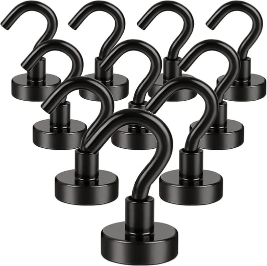 DIYMAG Magnetic Hooks, 30Lbs Facilitate Hook Neodymium Magnet Hooks with Nickel Coating for Cruise，Kitchen, Home, Workplace, Office and Garage etc, 10 Packs (Black)