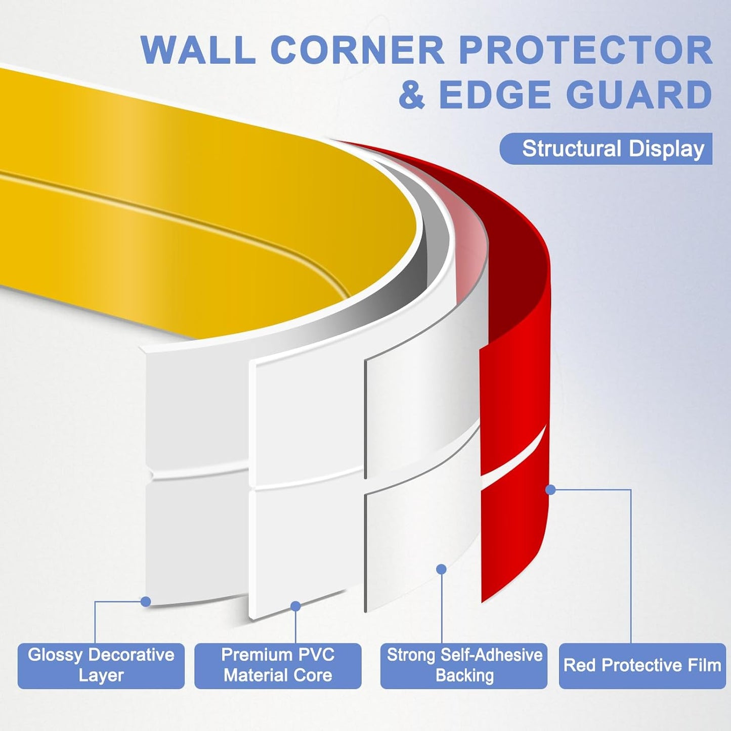 Wall Corner Protector Moulding Trim Peel and Stick Wall Corner Guards Trim Flexible Self Adhesive Edge Protector Moulding, 2.4 in x 10 Ft, Gold