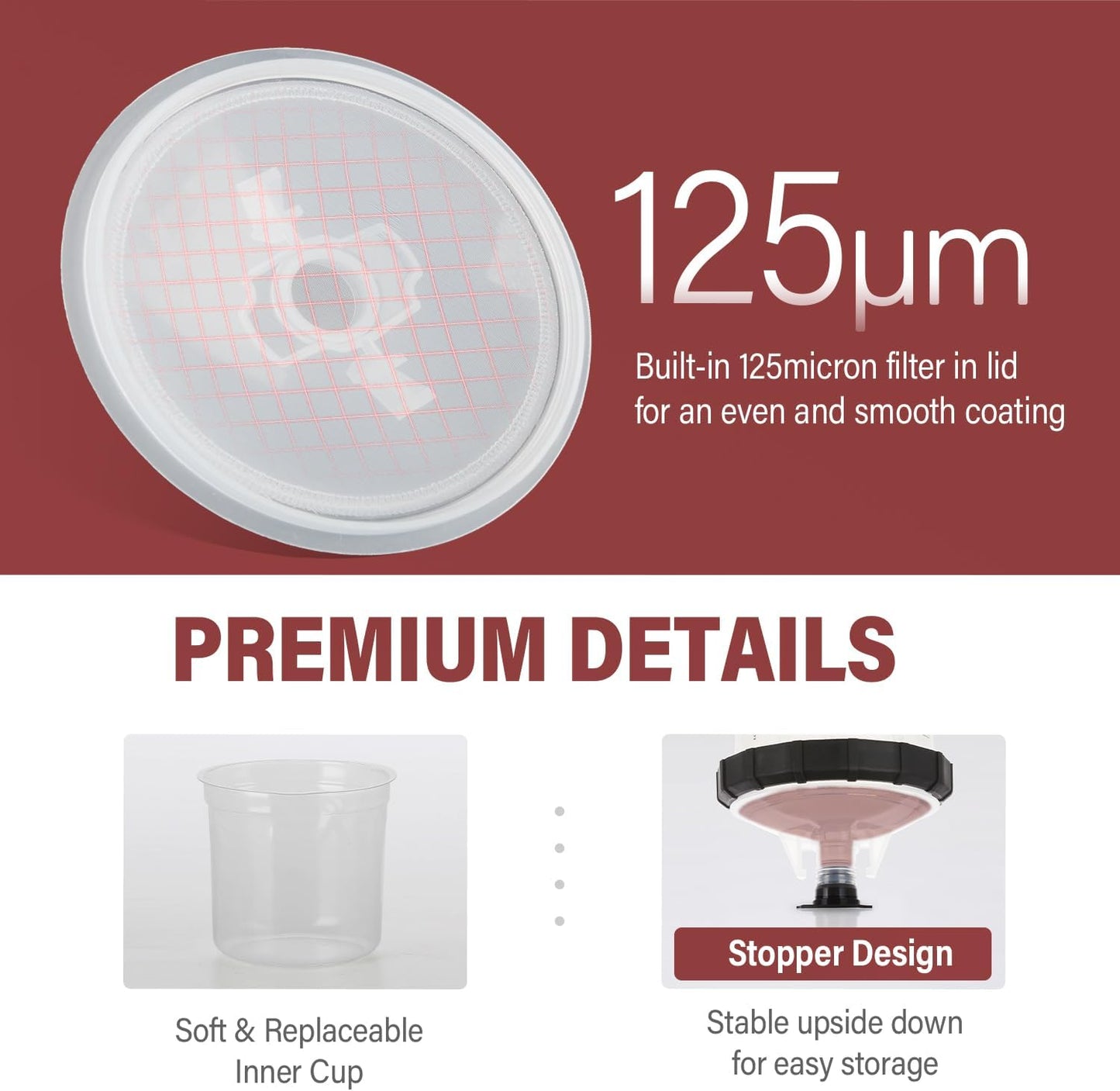 Disposable Paint Spary Gun Cups(650 ML/22 OZ), Spray Paint Cup Kit with 50 Cup Liners, 50 Lids, 10 Sealing Plugs, 1 Retainer Ring, 1 Hard Cup