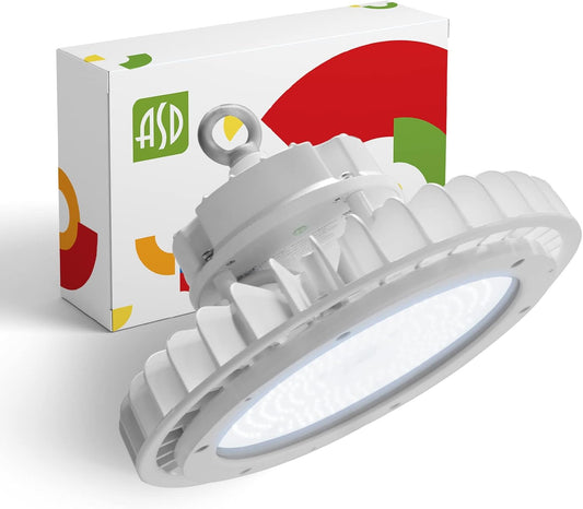 ASD LED High Bay UFO Light Fixture, Commercial Shop Lighting | Dimmable, IP69K Waterproof, DLC Premium, UL Listed | 200W 29600LM 5000K 100-277V | Warehouse, Garage, Workshop, Barn Lamp | White