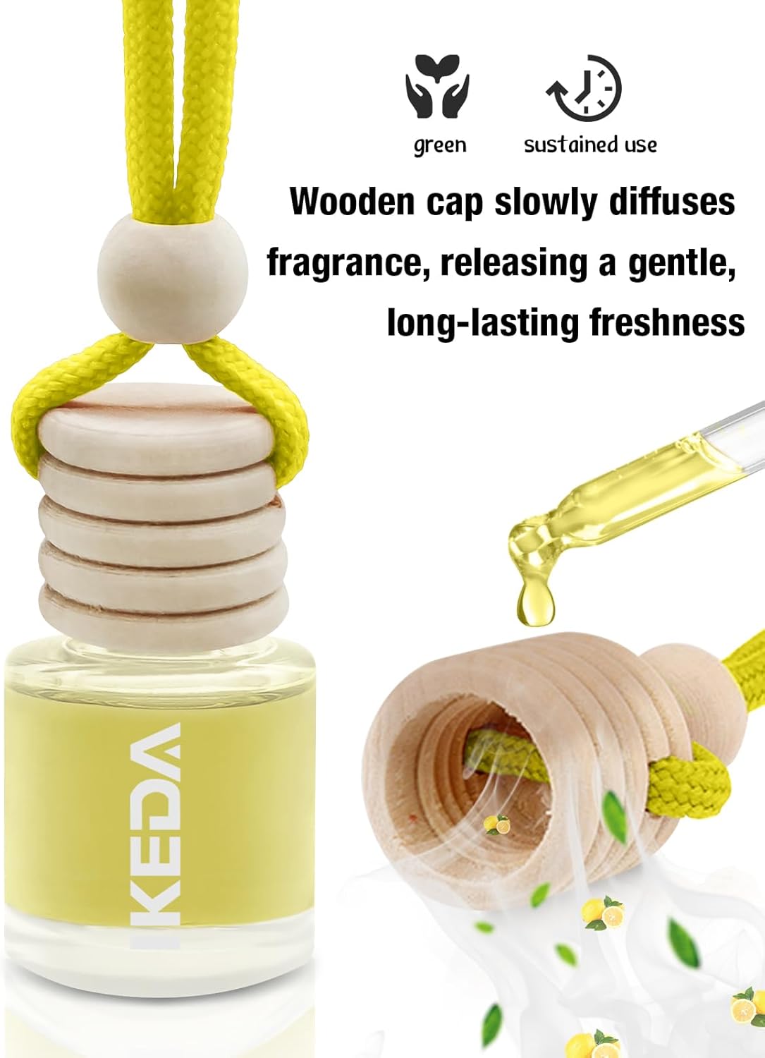 IKEDA Car Air Freshener, Car Fresheners for Men & Women, 45+Day Long Lasting Fragrance Hanging Air Fresheners Scents, with Clip, Perfect for Auto and Home,10ml, Lemon