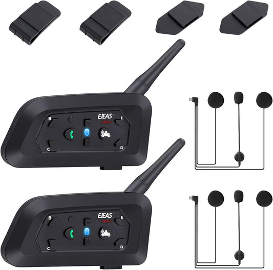 V6 Pro Motorcycle Helmet Bluetooth Intercom Headset 1200M 2 People Full Duplex Wireless Motorbike Interphone Connect Up to 6 Riders for Motorcycling Skiing and Climbing (2 Pack)