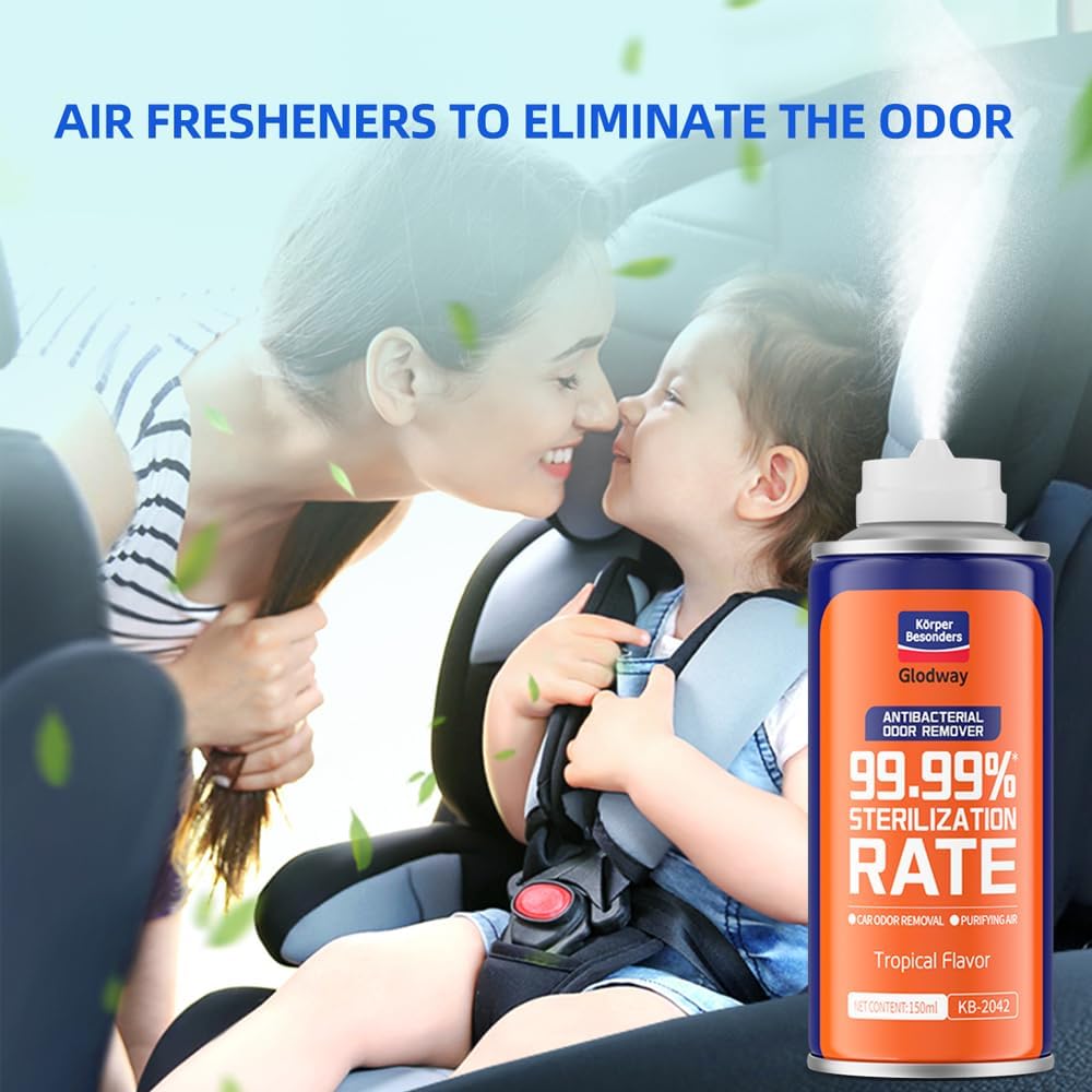 Glodway Whole Car Air Refresher,Odor Eliminator Remover Spray For Car,Tropical Flavor Strong Freshener With Odour Eliminator Technology,Long-Lasting Scent,6 Ounce(Pack of 3)