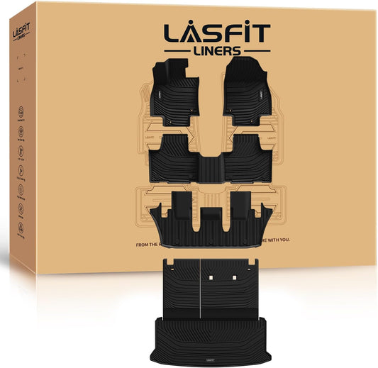 LASFIT Floor Mats for Toyota Grand Highlander 2024 2025 with Subwoofer (Include Hybrid), Trunk Mat Cargo Liner and Seat Back Covers TPE All Weather, Black
