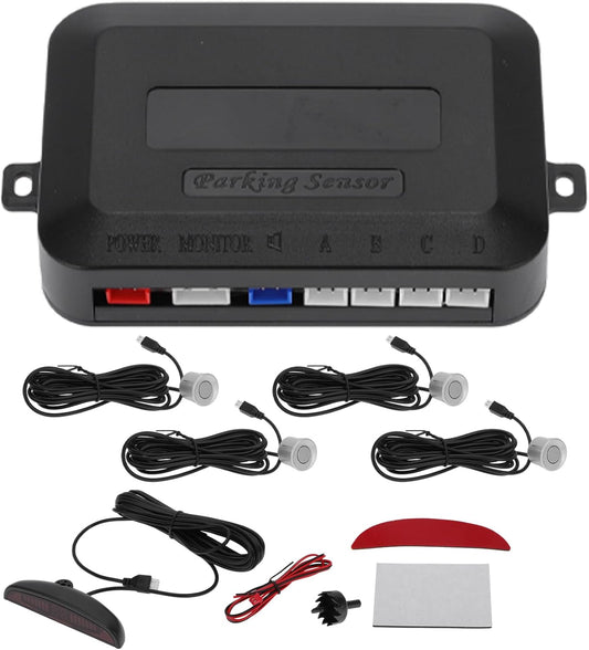 Motoforti Universal Car Auto Vehicle Reverse Backup Radar System Reverse Parking Sensors Alarm Buzzer Reminder Distance Detection White 4Parking Sensors
