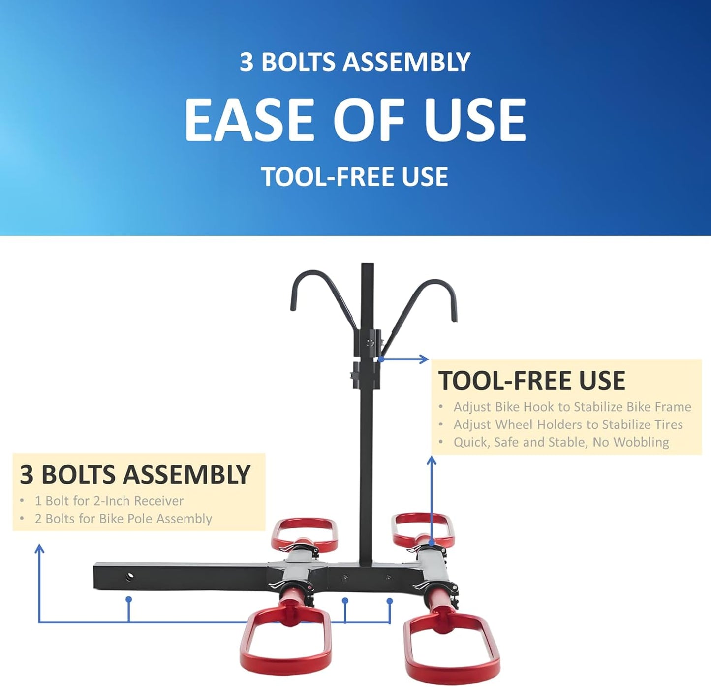 Trailer Hitch Bike Rack for Car 2 Bikes, E Bike Carrier Hitch Mount 2 Bike, Fat-Tire Ebike Rack for Tow Hitch, Fits 2" Inch Receiver for SUV Truck Rv Van (2 Bike - 200 Lbs Cap - Red)