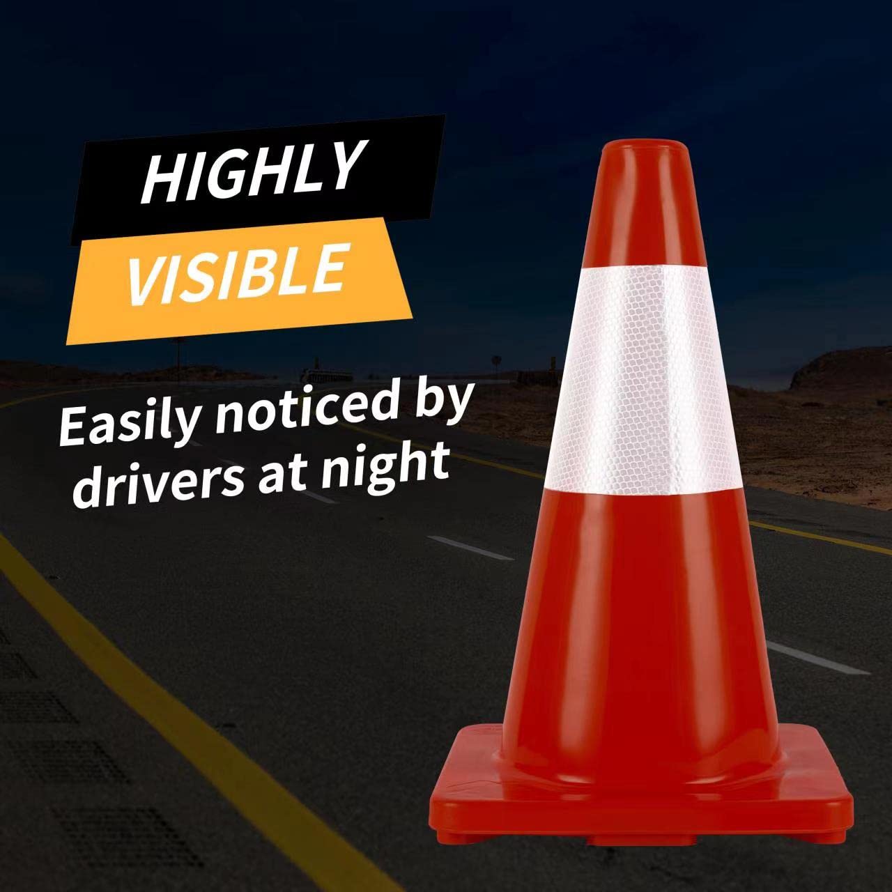 Traffic Cones 18 inch 12 Pack Safety Cones Orange with Reflective Collars Fit Parking Lot,Driveway Road Traffic Control Construction Sport Cones