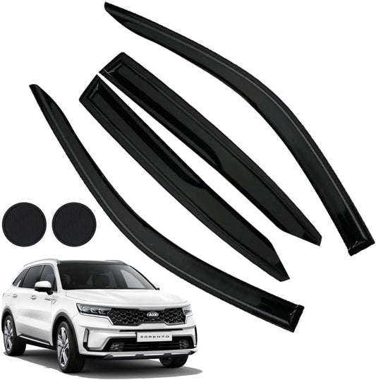 Rain Guards for Kia Sorento 2021-2023, Tape-on Side Window Deflectors for Kia Sorento, Window Visors for Kia Cars, for Kia Car Accessories 4 Rain Guards ＆ 2 Car Coasters