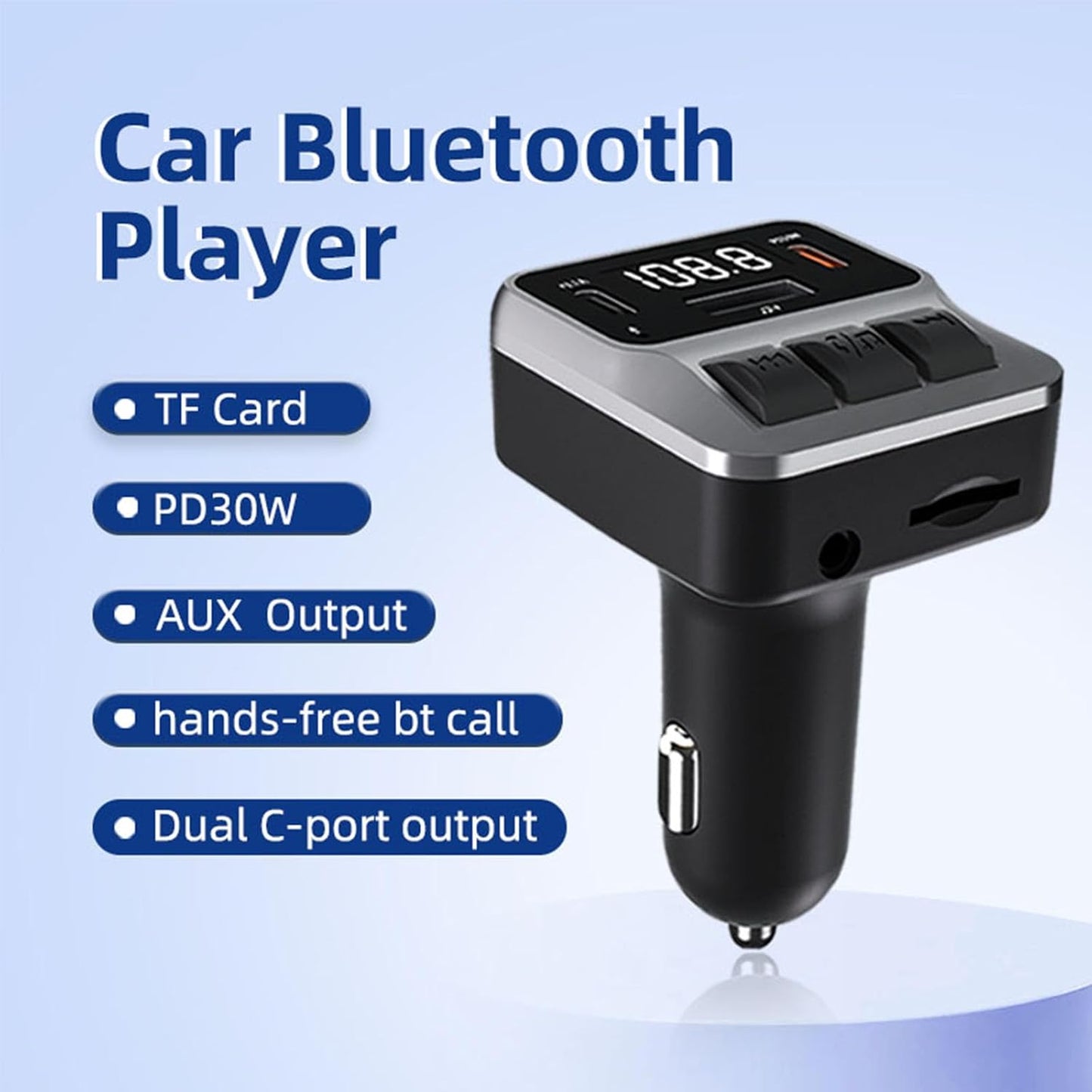 Car Bluetooth 5.3 FM Transmitter，with Dual PD 30W Type-C Car Fast Charging and Support USB Port Bluetooth Adapter, Hands-Free Calling，Support AUX, TF Card，U Disk(C65)