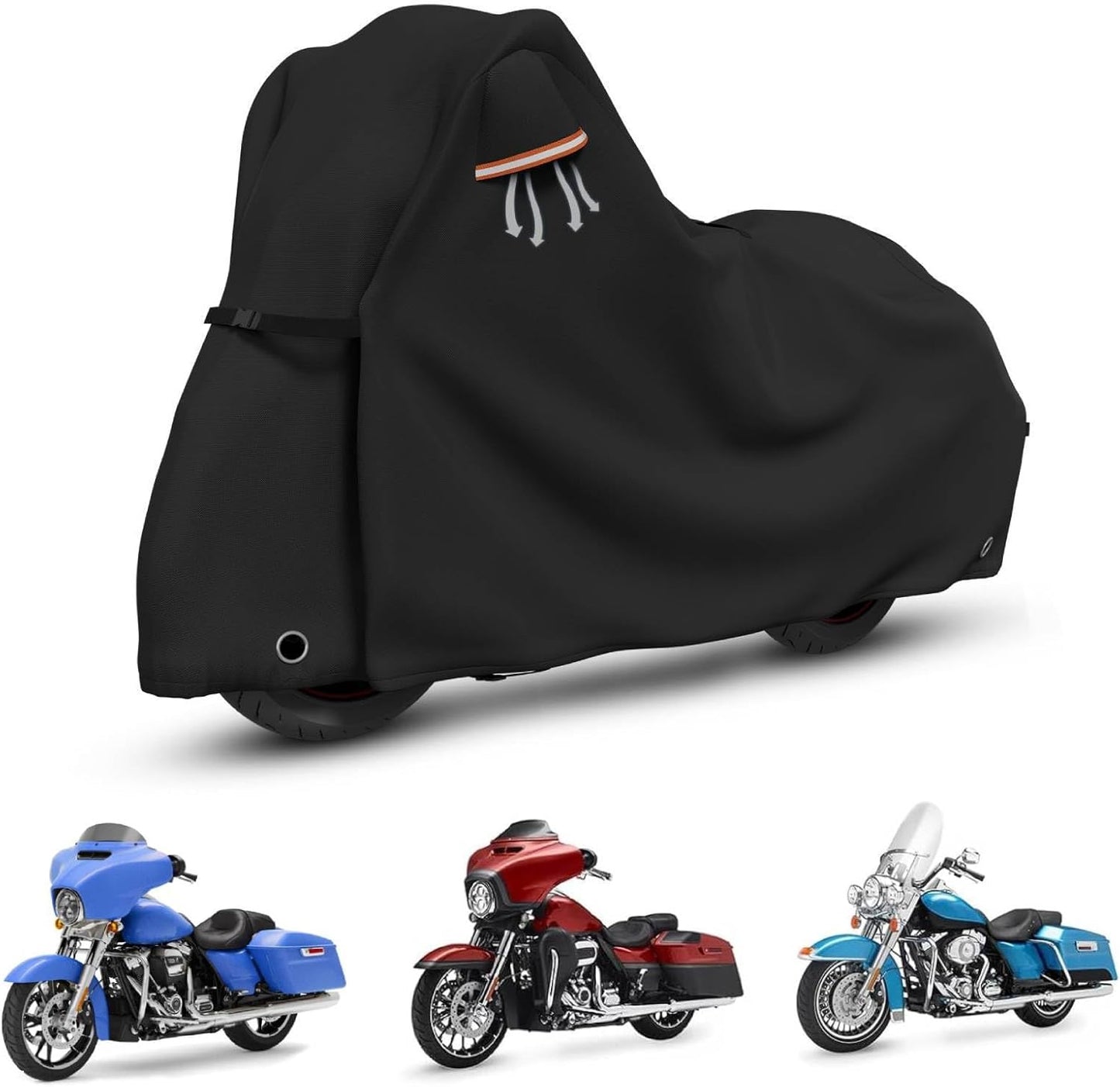 STARTWO Motorcycle Covers with Side Box Waterproof Outdoor for Harley Davidson Touring Models Road King,Road Glide,Street Glide,Heritage Classic,Electra Glide, and Most Motorcycles 98"x43"x55" Black