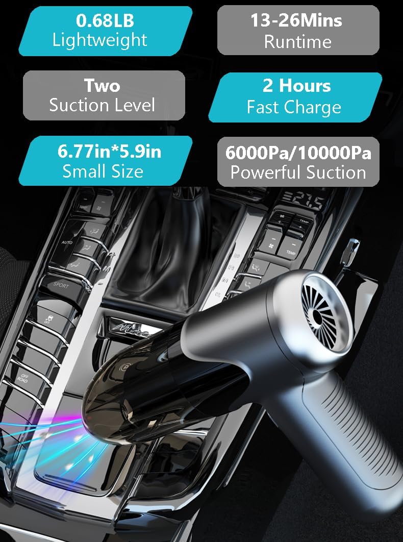 Small Car Vacuum Cleaner Cordless, Ultra Lightweight 0.68LB 3-IN-1 Mini Handheld Vacuum Portable with Strong Suction/Blowing/Vacuuming Air Dusters Type C Port High Power Motor for Home Office Computer