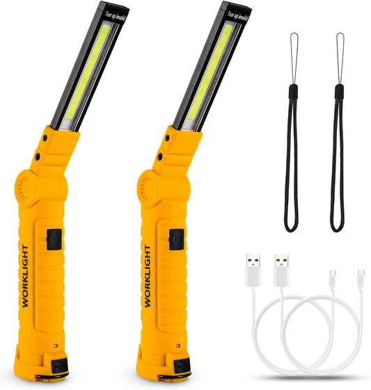 Tool Gifts for Men,Rechargeable LED Work Lights 2-Pack, Magnetic Base, Christmas Gifts for Him, Dad, Handyman - 5 Lighting Modes for Car Repair, Grill, Outdoor Use
