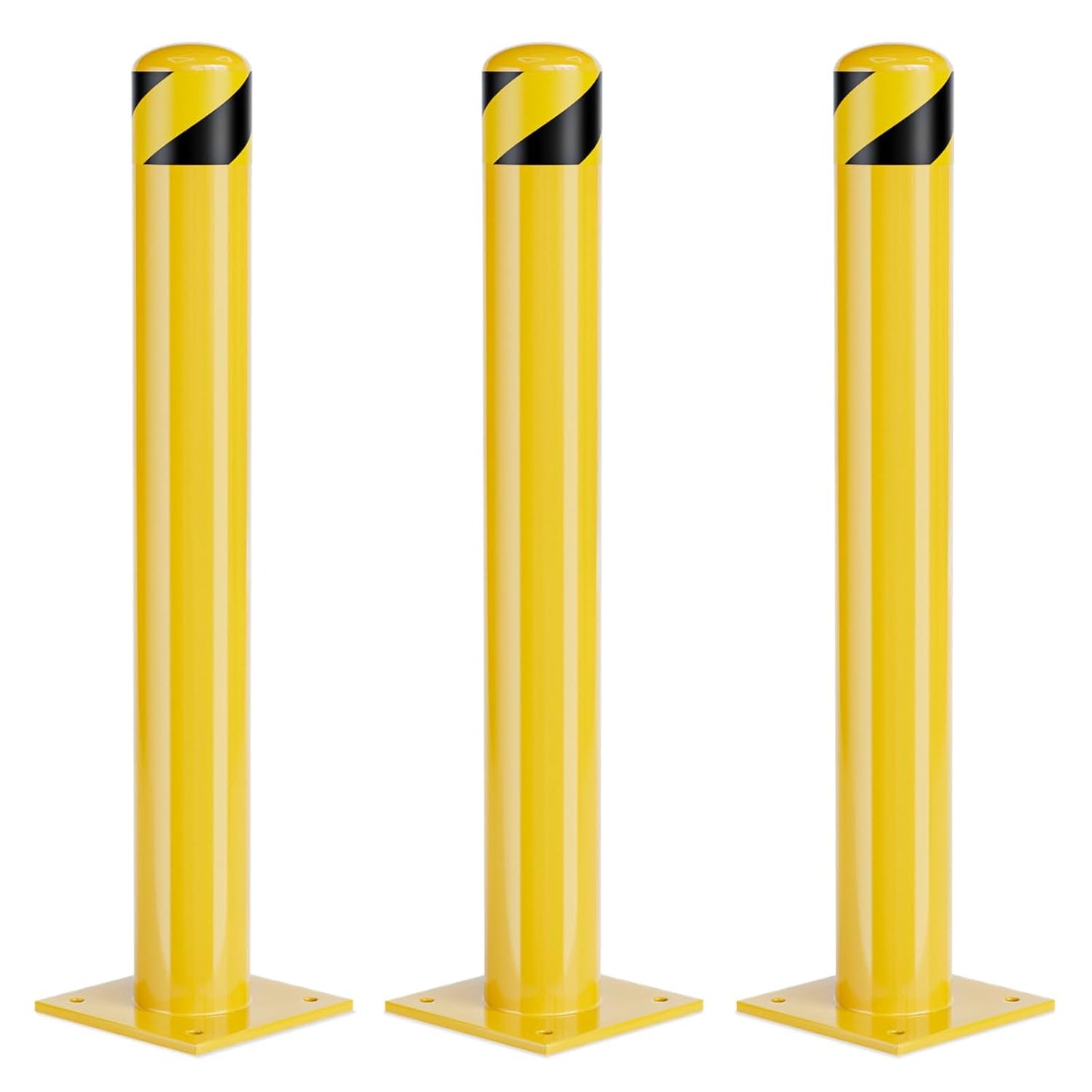 Safety Bollard Post, 36 Inch Height Steel Bollards, 4.5 Inch Diameter Parking Bollard, Yellow Powder Coated Safety Parking Barrier Post, for Traffic Sensitive Areas,3P