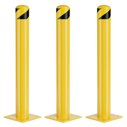 Safety Bollard Post, 42 Inch Height Steel Bollards, 4.5 Inch Diameter Parking Bollard, Yellow Powder Coated Safety Parking Barrier Post, for Traffic Sensitive Areas,3P